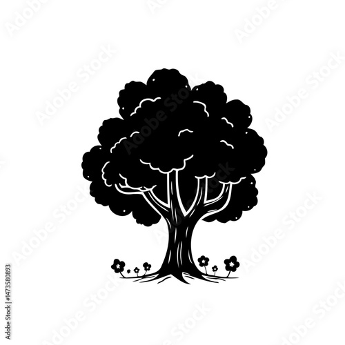 Monochrome arboreal vector artwork presenting simple flora and botanic elegance