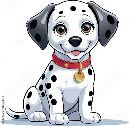 Isolated cute white dalmatian puppy with black spots