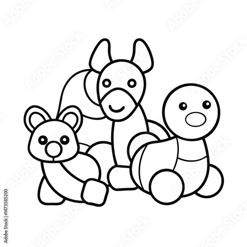 outline of playful animal toys in waiting room