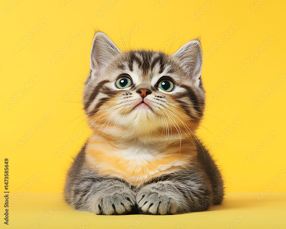 Cute Kitten Yellow Background. Cute Kitten Yellow Background.