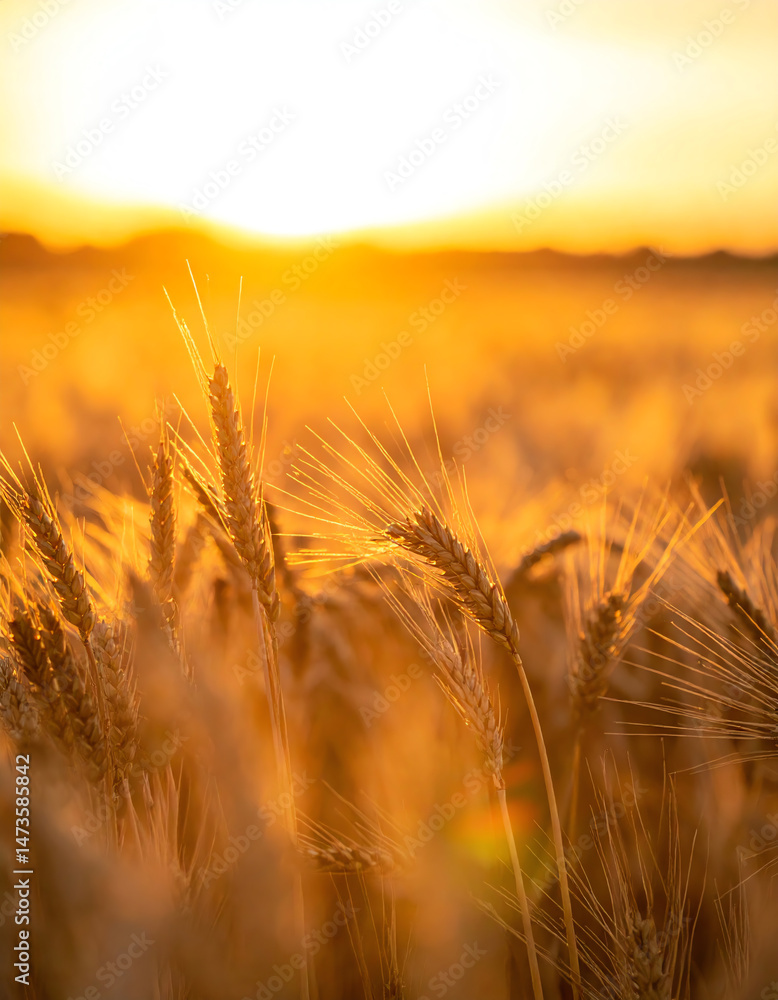 Golden sunlight bathes a field of wheat, creating a warm, serene atmosphere that highlights the beauty of nature's harvest Golden sunlight bathes a field of wheat, creating a warm, serene atmosphere that highlights the beauty of nature's harvest