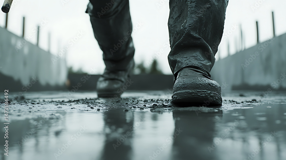 Person Walking on Wet, Muddy Ground Person Walking on Wet, Muddy Ground