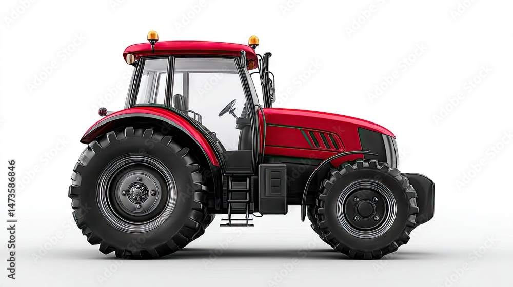 Red tractor side view isolated on a white Background Red tractor side view isolated on a white Background