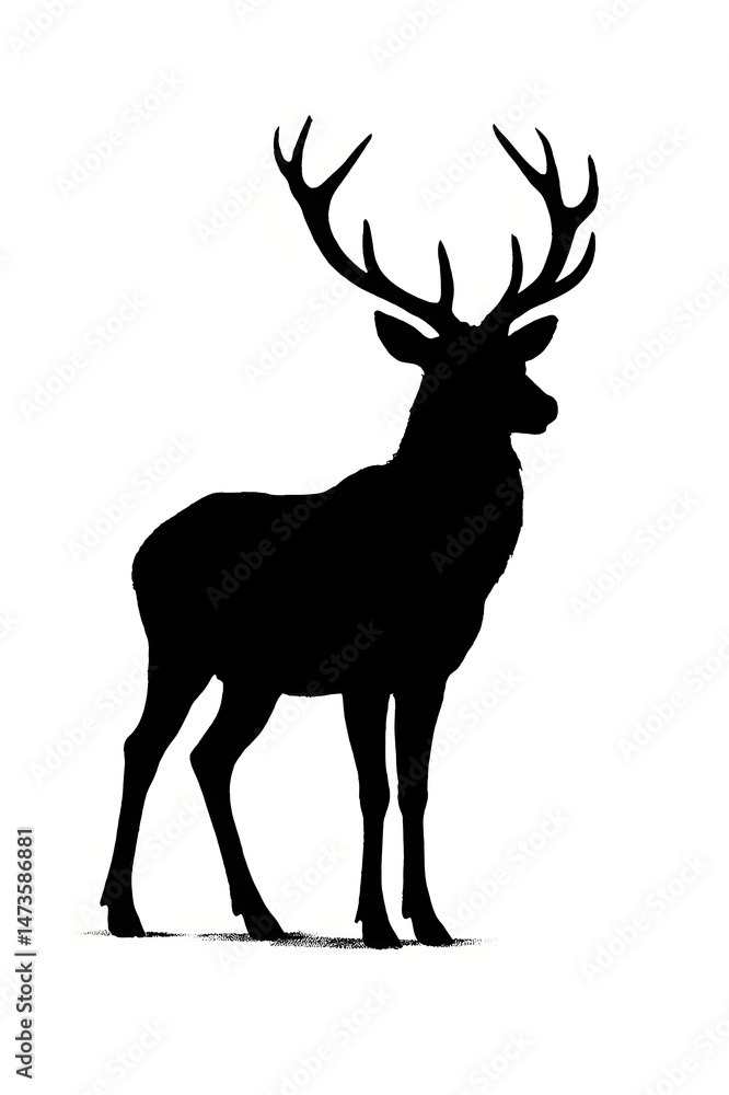 Obraz premium Majestic Deer Silhouette with Large Antlers Against a Clean Background
