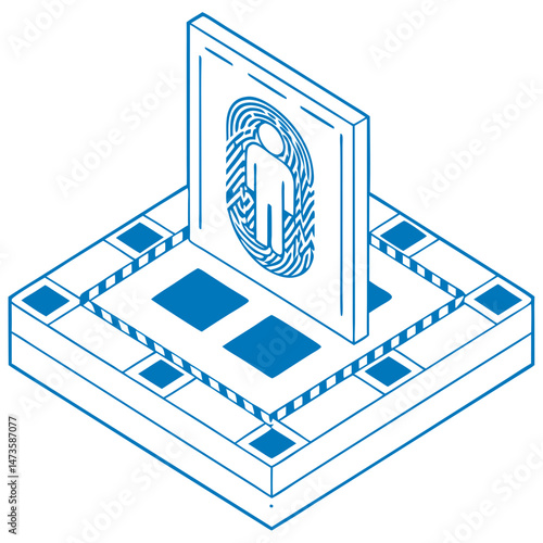 Isometric Icon of Digital Identity Management with Fingerprint  