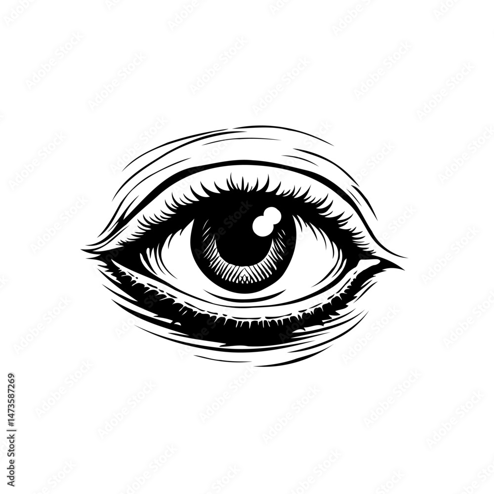 Fototapeta premium Monochrome eye sketch with detailed pupil, vector art emphasizing visual focus