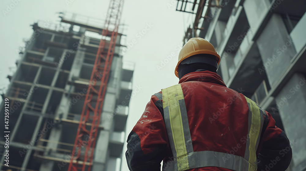 Construction Worker Overlooking Building Site Construction Worker Overlooking Building Site