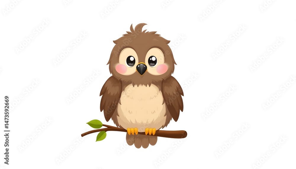A cartoonish, juvenile hawk with large, expressive eyes and fluffy feathers is perched gently on a branch. Its soft brown and tan plumage is subtly shaded, giving it a three dimensional appearance A cartoonish, juvenile hawk with large, expressive eyes and fluffy feathers is perched gently on a branch. Its soft brown and tan plumage is subtly shaded, giving it a three dimensional appearance