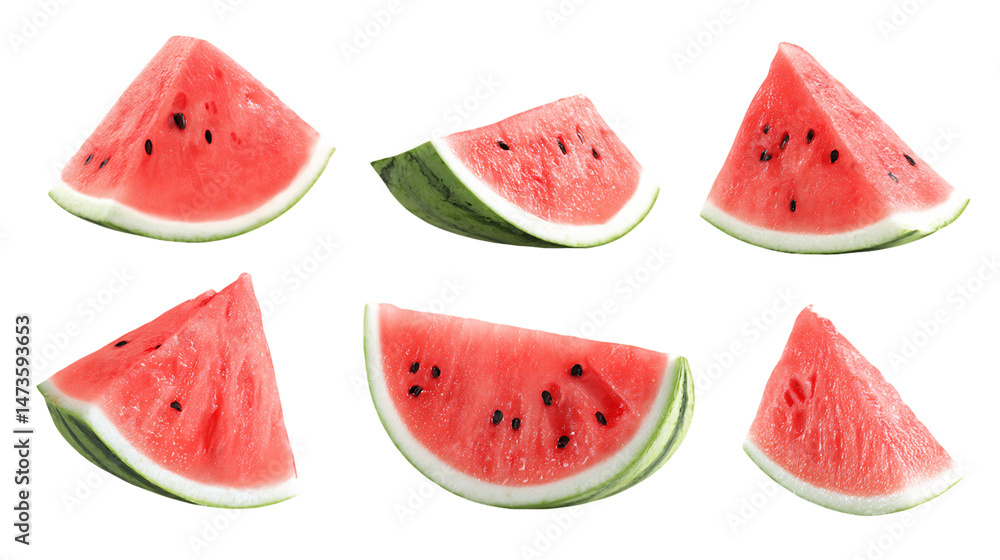 Red Watermelon Slices Isolated on Transparent Background, PNG Red Watermelon Slices Isolated on Transparent Background, PNG
