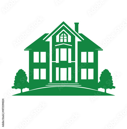 House apartment real estate building logo green silhouette drawing.Eco home sign.Urban modern isolate vector houses stencil symbol.Residential Construction.Estate agent.Architect clipart icon.