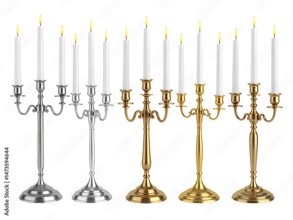 Fototapeta premium The warm glow of candlelight, five candles with one lit, creating a serene ambiance