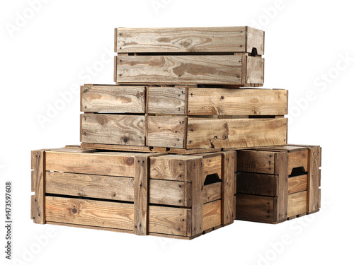 Stacked wooden crates, rustic storage and vintage design element for backgrounds