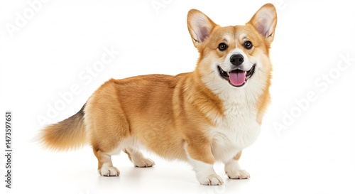 明るい背景で微笑む可愛いコーギー犬. AI Generated