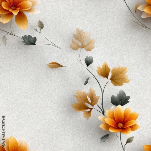 A Vibrant Lush Bunch of Beautiful Orange Flowers Flourishing on an Elegant White Background Perfect for Seamless Watercolor Floral Design Inspirations