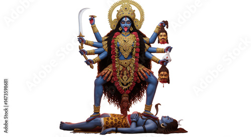 Kali the Hindu Goddess of Time and Transformation isolated on transparent png background