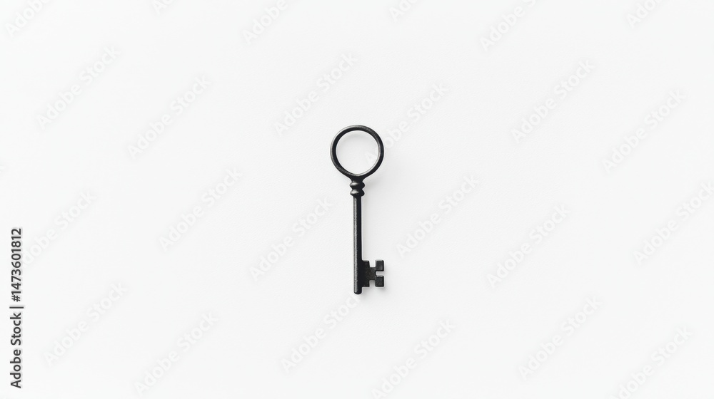 A black key with a white ring and a white keyhole. A black key with a white ring and a white keyhole.