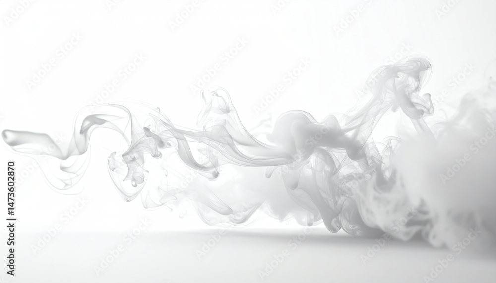 Fototapeta premium Delicate wisps of white smoke swirl gracefully against a light background, creating an ethereal and abstract visual effect