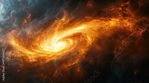 A swirling vortex of light and energy in the center of a dark, mysterious space, suggesting the birth of a new star or the entrance to another dimension