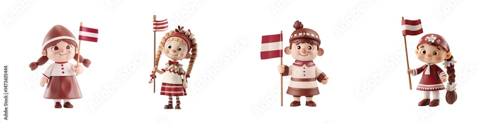 Fototapeta premium Set of Charming Cartoon Characters Diverse Poses Expressions for Your Project isolated on transparent background