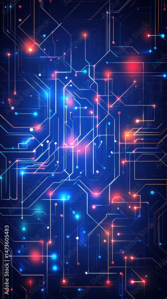 Fototapeta premium Abstract Futuristic Circuit Board Design Glowing Network Technology Background Digital Art