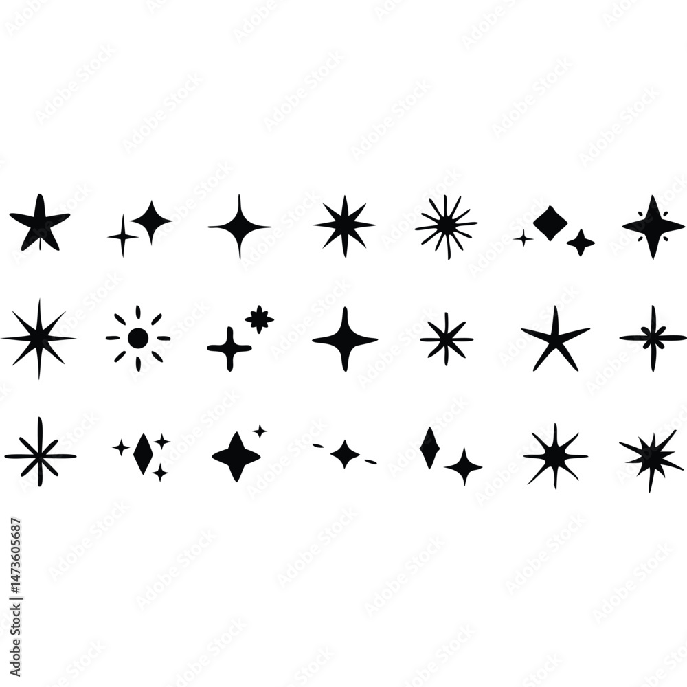 Fototapeta premium Stars Vector Icons Set Hand Drawn Star Collection