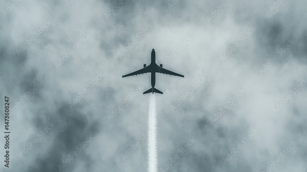 A black airplane in the sky. A black airplane in the sky.