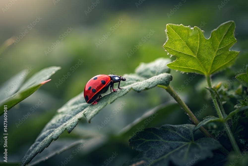 Obraz premium Ladybug on Leaf Close-Up – Peaceful Nature Macro Photography