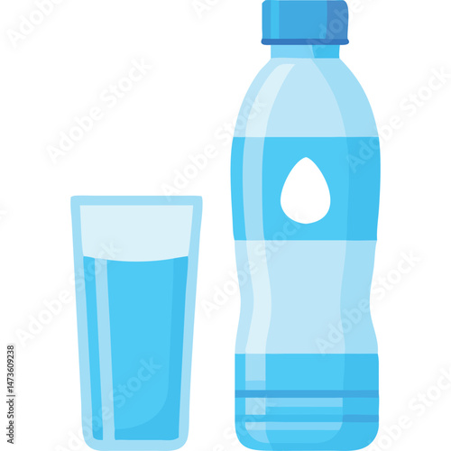 Water Glass and Bottle Vector Hydration Drink Illustration