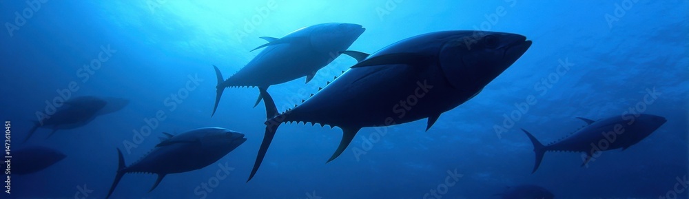 Obraz premium Majestic Bluefin Tuna Swimming Gracefully in Ocean Depths