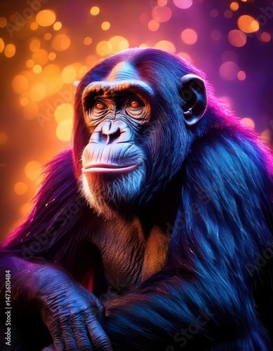 Wallpaper Mural Chimpanzee in glowing vibrant light, surrounded by dreamy bokeh and magical atmosphere Torontodigital.ca