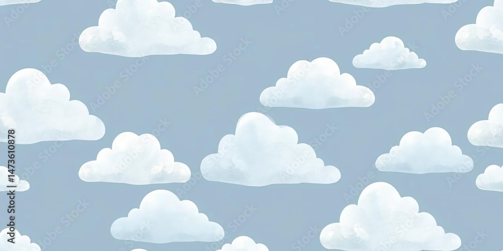 Soft blue and grey cloud pattern, seamless repeat Ideal for nursery, kids room, Scandi design, illustration, pastel Soft blue and grey cloud pattern, seamless repeat Ideal for nursery, kids room, Scandi design, illustration, pastel