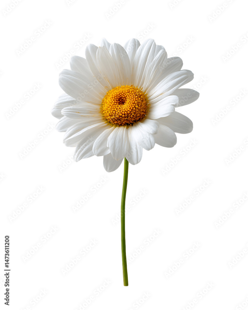 Naklejka premium Single White Daisy on Green Stem Against Transparent Background, PNG