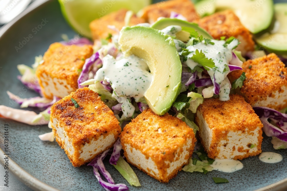 Crispy Tofu Salad with Avocado and Creamy Cilantro Dressing: A Delicious and Healthy Vegan Recipe Crispy Tofu Salad with Avocado and Creamy Cilantro Dressing: A Delicious and Healthy Vegan Recipe