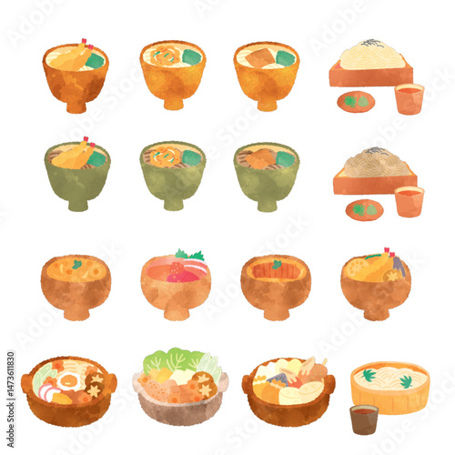 和食の水彩イラストセット