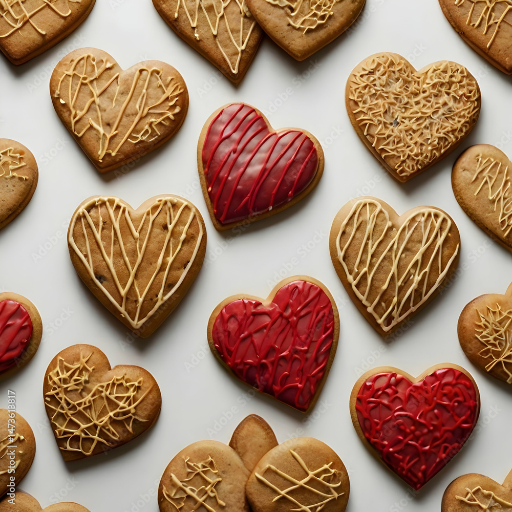 Elegant Heart Shaped Cookies with Icing on Marble Board
Elegant Heart Shaped Cookies with Icing on Marble Board
