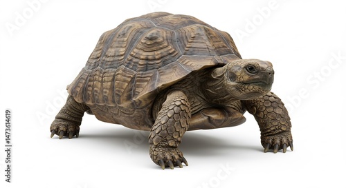 Wallpaper Mural ゆっくり歩く巨大な亀 白背景で撮影 美しい甲羅. AI Generated Torontodigital.ca