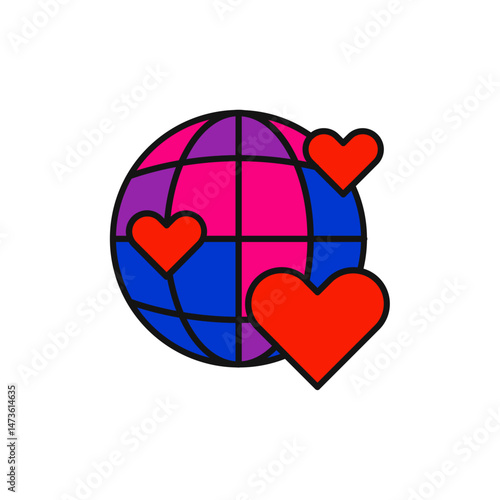 Hearted Globe Icon for Universal Love Representation.