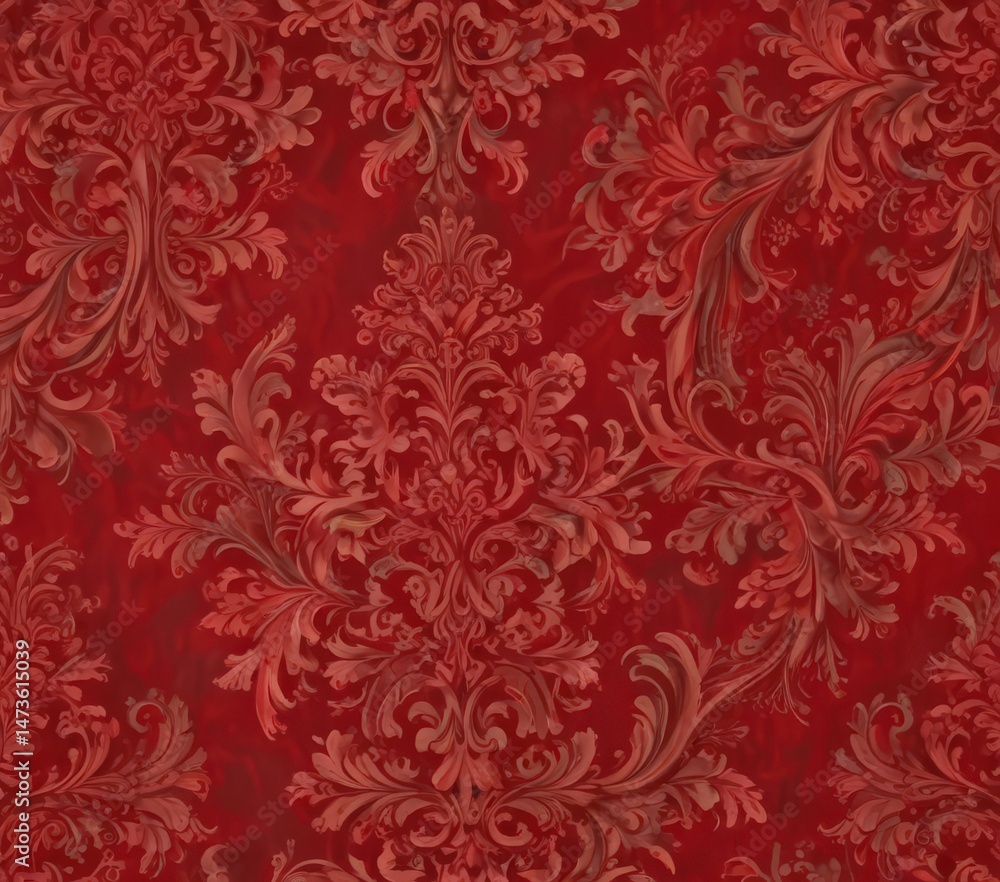 Fototapeta premium Deep crimson damask, rich texture, swirling pattern , ornate, pattern, luxury