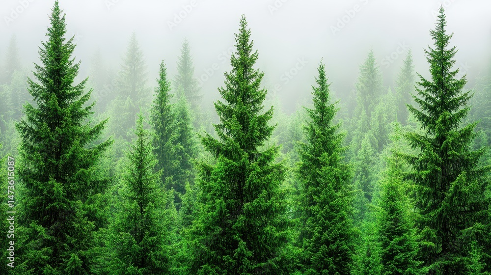 Lush Evergreen Forest with Mist in the Background, Nature Serenity Lush Evergreen Forest with Mist in the Background, Nature Serenity