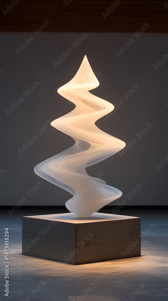 White Glass Spiral Sculpture on Concrete Base White Glass Spiral Sculpture on Concrete Base