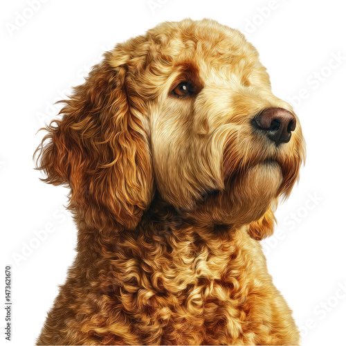 Adorable golden doodle dog portrait artistic style furry pet animal cute on transparent background