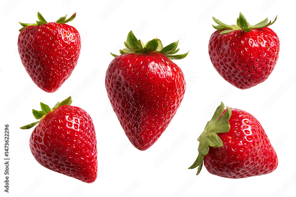 Six Ripe Red Strawberries on Transparent Background, PNG Six Ripe Red Strawberries on Transparent Background, PNG