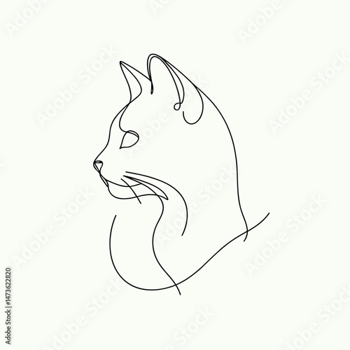 Minimalist cat profile in black line art on white background