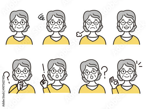 シニア女性の人物アイコンセット