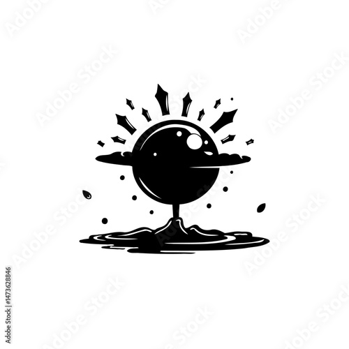 Abstract representation of a celestial object emanating light on liquid surface