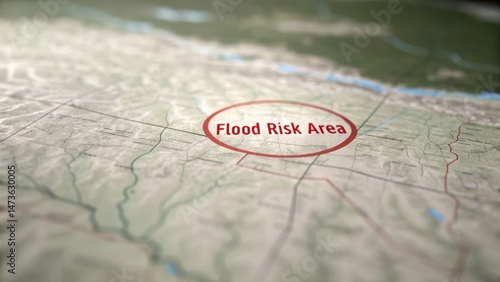 Flash Flood Climate Warning Series Map highlighting a designated flood risk area with geographical features visible.