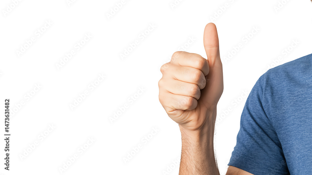 A person giving a thumbs up gesture, expressing approval and positivity, against a white background. A person giving a thumbs up gesture, expressing approval and positivity, against a white background.