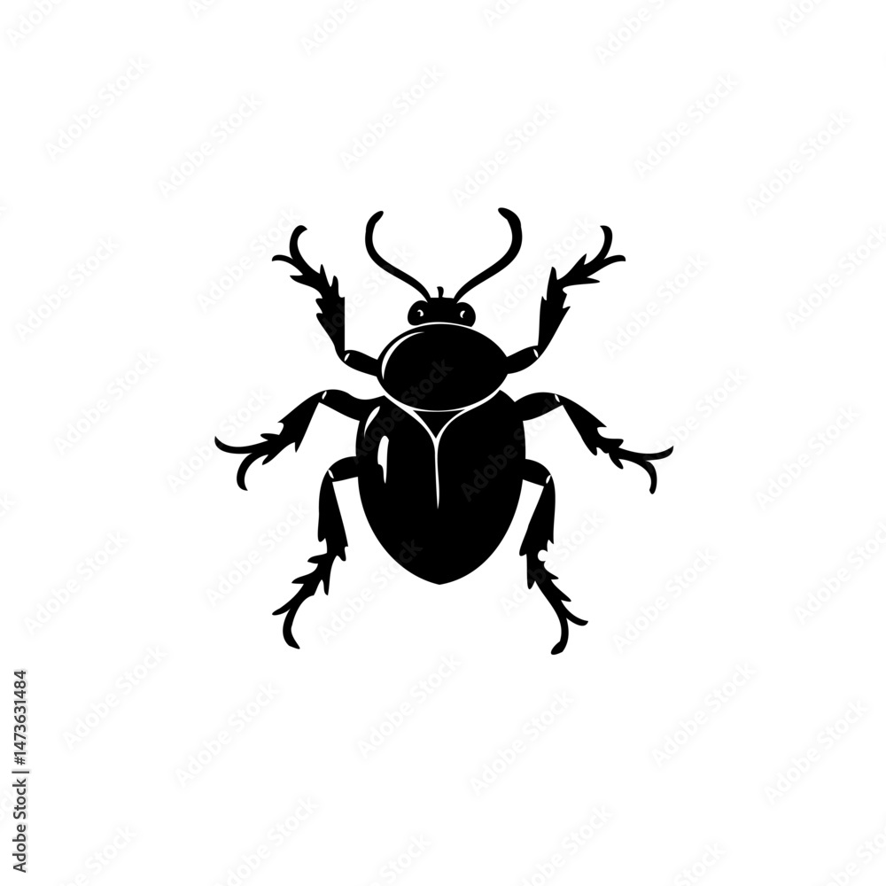Stylized Beetle Illustration Featuring Symmetrical Design in Black and White Stylized Beetle Illustration Featuring Symmetrical Design in Black and White