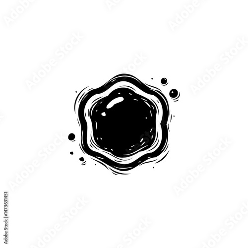 Abstract Monochrome Shape with Fluidic Appearance and Textured Edge Outline