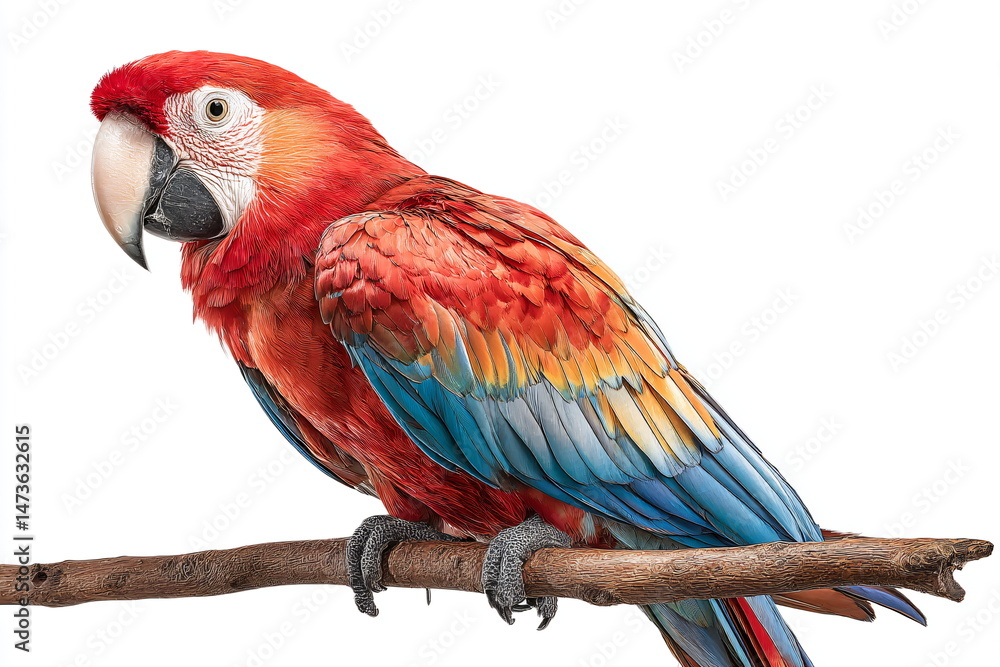 Obraz premium beautiful Scarlet macaw isolated on white background, clipping path included
